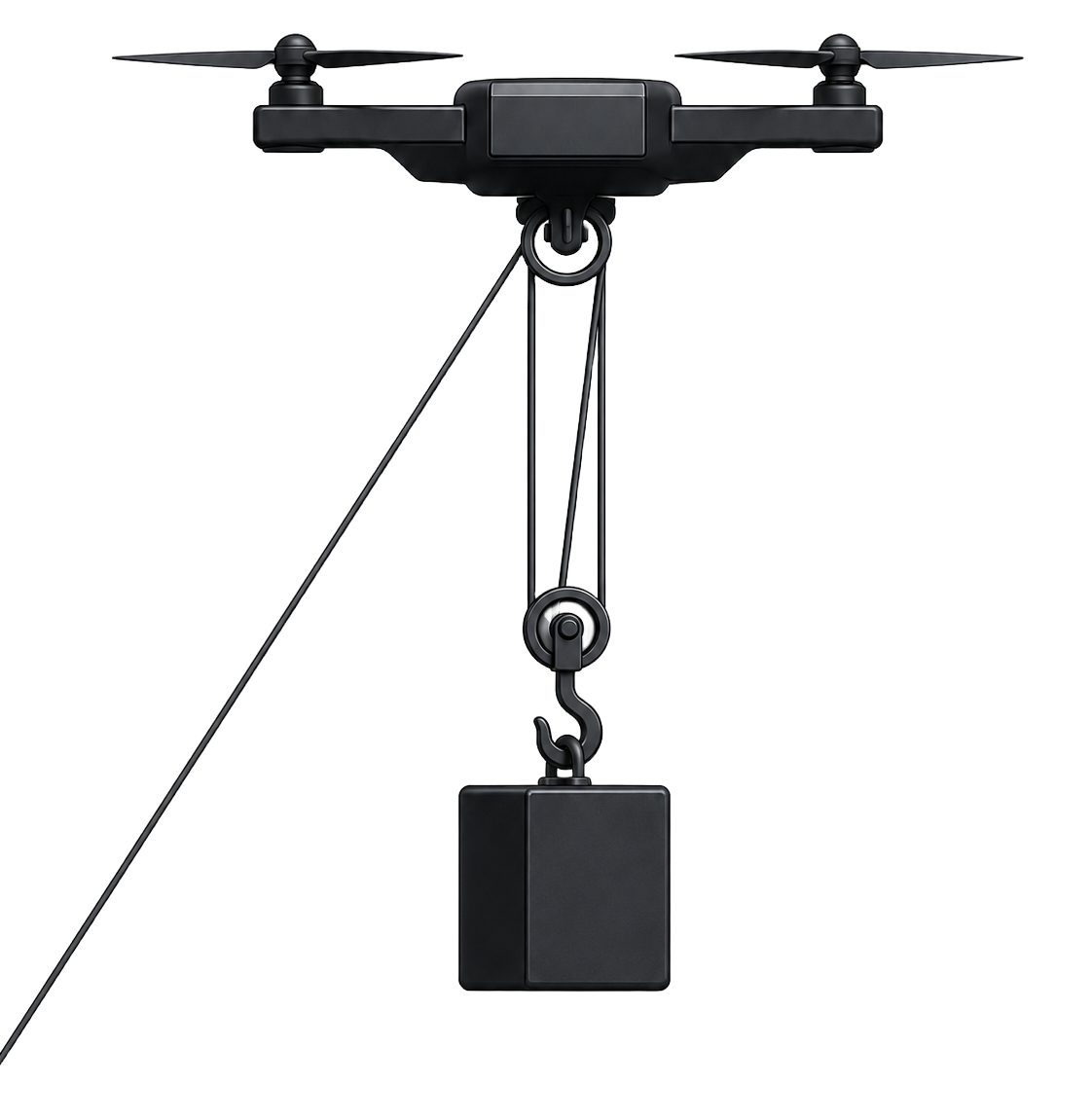 Drone Lyne block-and-tackle payload arrangement