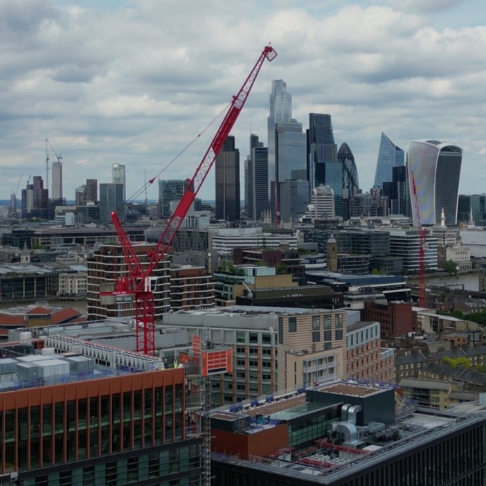 Construction cranes across the London skyline
