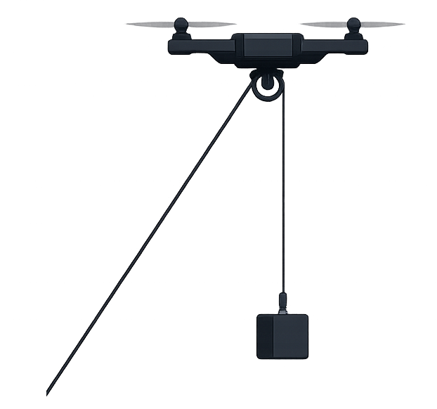 Drone Lyne drone positioning a pulley above a payload