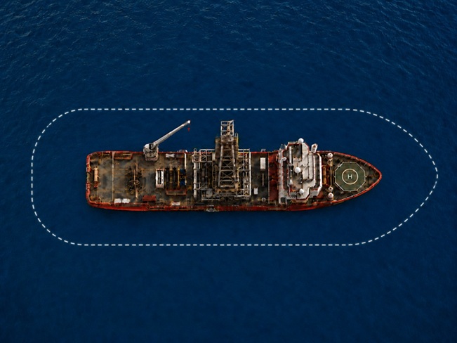 Operating footprint limited by the boom of a conventional vessel crane